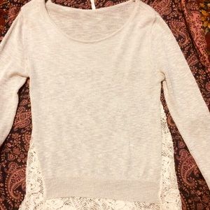 Creme crochet knit back lightweight sweater